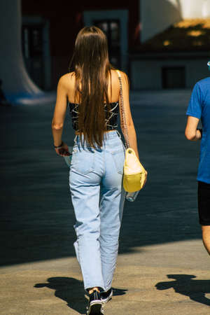 Seville Spain September 18, 2021 Pedestrians walking in the street during the coronavirus outbreak...