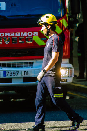 Seville Spain September 22, 2021 Seville firefighters training at the fire station during the...