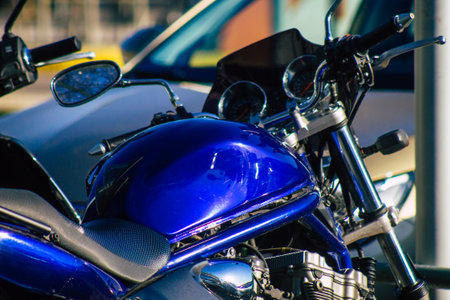 Seville Spain September 22, 2021 Motorcycle parked in the streets of Seville, an emblematic city and the capital of the region of Andalusiaのeditorial素材
