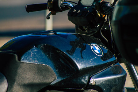 Seville Spain September 22, 2021 Motorcycle parked in the streets of Seville, an emblematic city and the capital of the region of Andalusiaのeditorial素材