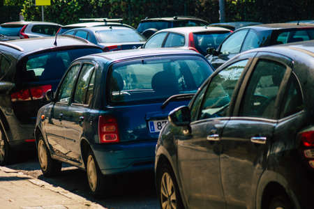 Seville Spain September 28, 2021 Cars parked in the streets of Seville, an emblematic city and the capital of the region of Andalusia, in the south of Spainのeditorial素材