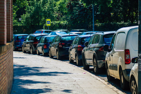 Seville Spain September 28, 2021 Cars parked in the streets of Seville, an emblematic city and the capital of the region of Andalusia, in the south of Spainのeditorial素材