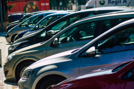 Seville Spain September 28, 2021 Cars parked in the streets of Seville, an emblematic city and the capital of the region of Andalusia, in the south of Spainのeditorial素材