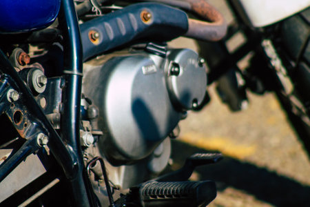 Seville Spain September 28, 2021 Motorcycle parked in the streets of Seville, an emblematic city and the capital of the region of Andalusiaのeditorial素材