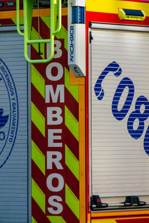 Seville Spain September 28, 2021 Fire engine parked in the streets of Seville, an emblematic city and the capital of the region of Andalusia during the coronavirus pandemic affecting Spainのeditorial素材
