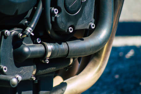 Seville Spain September 28, 2021 Yamaha FZ6 motorcycle parked in the streets of Seville, an emblematic city and the capital of the region of Andalusiaのeditorial素材