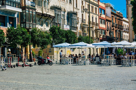 Seville Spain September 18, 2021 Building located in the city of Seville, emblematic city and capital of the region of Andalusia, in the south of Spainのeditorial素材