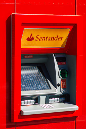 Seville Spain September 18, 2021 ATM located in the streets of Seville, an emblematic city and the...