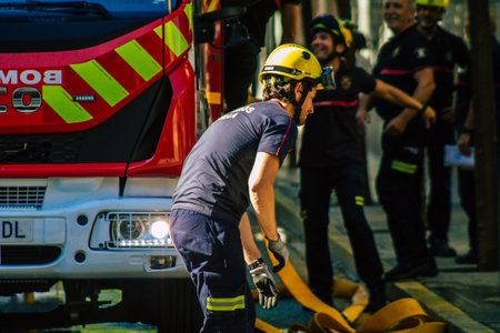 Seville Spain September 22, 2021 Seville firefighters training at the fire station during the...