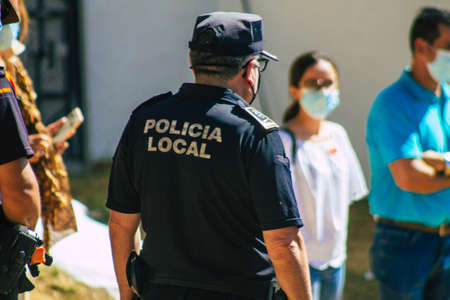 Carmona Spain September 26, 2021 Focus of local police patrolling at a religious ceremony in the streets of Carmona during the coronavirus outbreak hitting Spainのeditorial素材