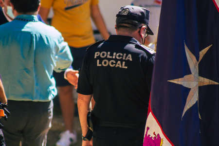 Carmona Spain September 26, 2021 Focus of local police patrolling at a religious ceremony in the streets of Carmona during the coronavirus outbreak hitting Spainのeditorial素材
