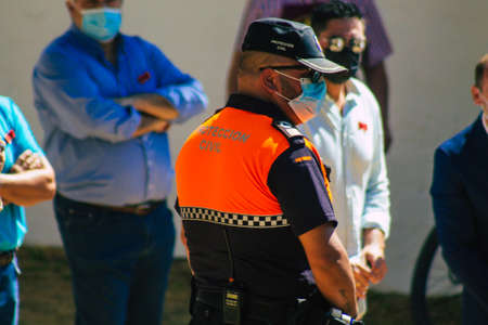 Carmona Spain September 26, 2021 Focus of local police patrolling at a religious ceremony in the streets of Carmona during the coronavirus outbreak hitting Spainのeditorial素材