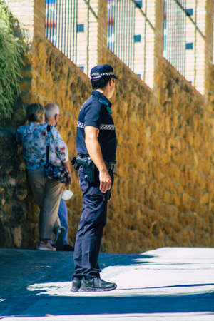 Carmona Spain September 26, 2021 Focus of local police patrolling at a religious ceremony in the streets of Carmona during the coronavirus outbreak hitting Spainのeditorial素材