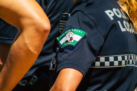 Carmona Spain September 26, 2021 Focus of local police patrolling at a religious ceremony in the streets of Carmona during the coronavirus outbreak hitting Spainのeditorial素材