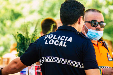 Carmona Spain September 26, 2021 Focus of local police patrolling at a religious ceremony in the streets of Carmona during the coronavirus outbreak hitting Spainのeditorial素材
