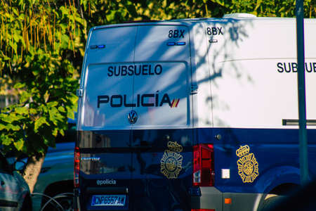 Seville Spain September 22, 2021 Police car patrolling in the streets of Seville during the...