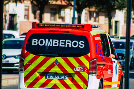 Seville Spain September 22, 2021 Fire engine rolling in the streets of Seville, an emblematic city...