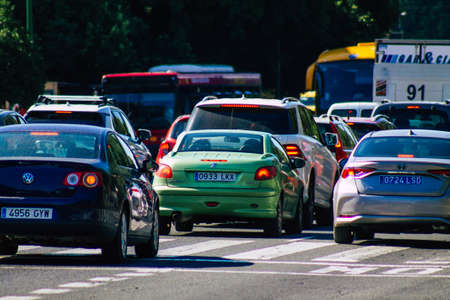 Seville Spain September 22, 2021 Traffic jam in the streets of Seville, an emblematic city and the capital of the region of Andalusia, in the south of Spainのeditorial素材
