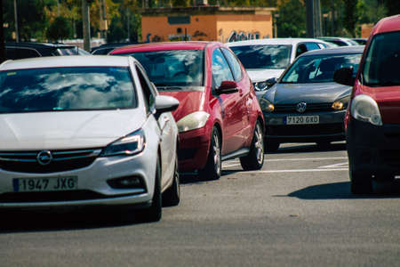 Seville Spain September 22, 2021 Traffic jam in the streets of Seville, an emblematic city and the capital of the region of Andalusia, in the south of Spainのeditorial素材