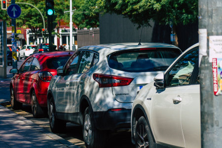 Seville Spain September 22, 2021 Cars parked in the streets of Seville, an emblematic city and the capital of the region of Andalusia, in the south of Spainのeditorial素材