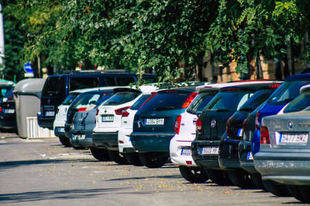 Seville Spain September 22, 2021 Cars parked in the streets of Seville, an emblematic city and the capital of the region of Andalusia, in the south of Spainのeditorial素材