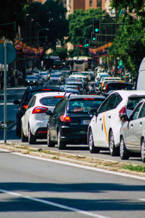Seville Spain September 22, 2021 Traffic jam in the streets of Seville, an emblematic city and the capital of the region of Andalusia, in the south of Spainのeditorial素材