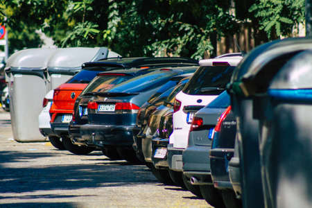 Seville Spain September 22, 2021 Cars parked in the streets of Seville, an emblematic city and the capital of the region of Andalusia, in the south of Spainのeditorial素材