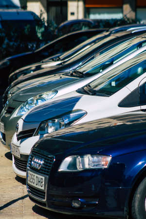 Seville Spain September 22, 2021 Cars parked in the streets of Seville, an emblematic city and the capital of the region of Andalusia, in the south of Spainのeditorial素材