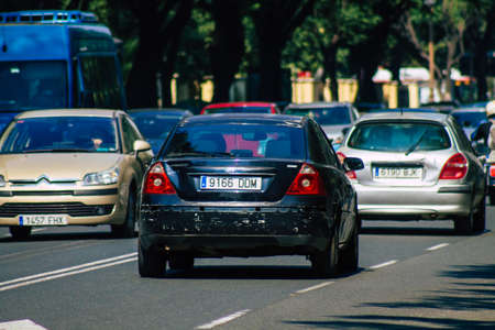 Seville Spain September 28, 2021 Traffic jam in the streets of Seville, an emblematic city and the capital of the region of Andalusia, in the south of Spainのeditorial素材