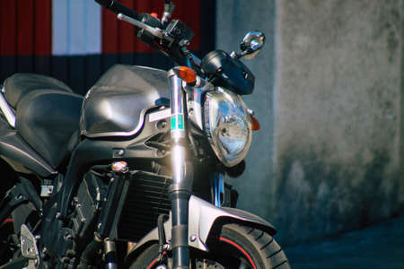 Seville Spain September 28, 2021 Yamaha FZ6 motorcycle parked in the streets of Seville, an...