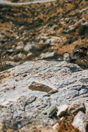 Santorini Island, Perissa, Greece - October 17, 2021 Ancient Thira hiking trail in Santorini,  the ancient path to Perissa leads you through the slopes of Profitis Elias and Mesa Vouno to the topの写真素材