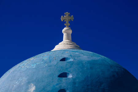 Santorini, Megalochori, Greece - October 24, 2021 Cityscape of Megalochori, the small traditional...