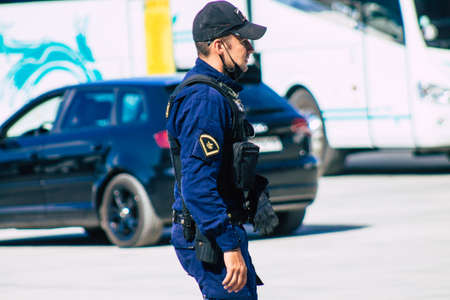 Santorini, Greece - October 28, 2021 Police in the port of Santorini, one of the missions is to...