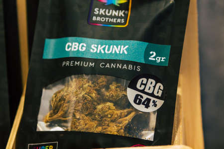 Santorini, Fira, Greece - October 28, 2021 Volcano cannabis shop located in Fira, Hemp derived CBD products is legal in Greeceのeditorial素材