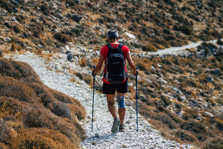 Santorini Island, Perissa, Greece - October 17, 2021 Ancient Thira hiking trail in Santorini,  the ancient path to Perissa leads you through the slopes of Profitis Elias and Mesa Vouno to the topのeditorial素材
