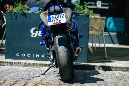 Seville Spain August 11, 2021 Suzuki GSX R motorcycle parked in the streets of Seville, an...