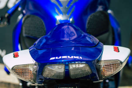 Seville Spain August 11, 2021 Suzuki GSX R motorcycle parked in the streets of Seville, an...