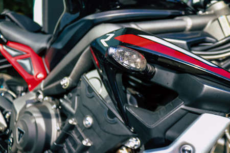 Athens, Greece - November 10, 2021 Triumph motorcycles parked in front of the dealer, the largest...