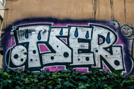 Athens, Greece - November 22, 2021 Street art in Athens, graffiti that covers the whole city, where every alley, shop front, brick wallis an artistic canvas, of political reference or of social satireの写真素材