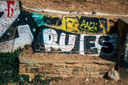 Athens, Greece - November 20, 2021 StrÃ©fi Hill is an urban nature park covered in tags and messages made by anarchist artists, located in the district of Exarcheia, considered the rebel area of Athensのeditorial素材