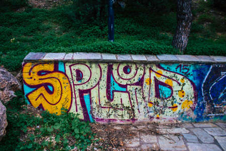 Athens, Greece - November 20, 2021 StrÃ©fi Hill is an urban nature park covered in tags and...