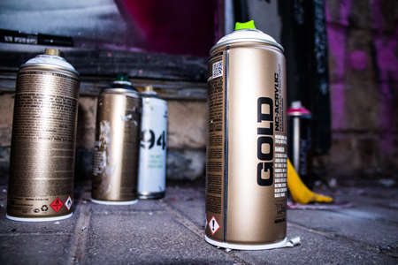 Athens, Greece - November 22, 2021 Alexia TSIMIKA nickname DIZI, Greek artist working on a new project in Athens, graffitis covering the whole city with political references or of social satireのeditorial素材