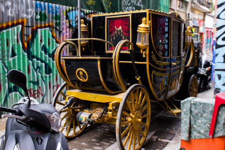 Athens, Greece - November 22, 2021 Traditional christmas decorations in the streets of Athens during the coronavirus outbreak hitting Greece, wearing a mask is not mandatoryのeditorial素材