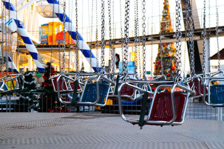 Limassol, Cyprus - November 25, 2021 Festive Christmas amusement park, with fancy ornaments, the most modern games and dozens of fun activities for young and old at The Old Port area in Limassolのeditorial素材