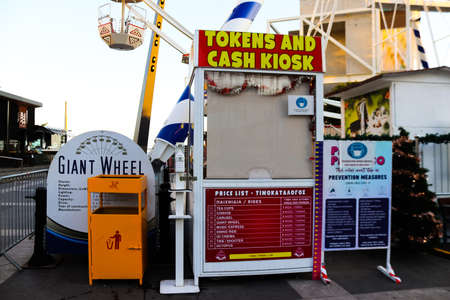 Limassol, Cyprus - November 25, 2021 Festive Christmas amusement park, with fancy ornaments, the most modern games and dozens of fun activities for young and old at The Old Port area in Limassolのeditorial素材