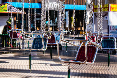 Limassol, Cyprus - December 17, 2021 Festive Christmas amusement park, with fancy ornaments, the most modern games and dozens of fun activities for young and old at The Old Port area in Limassolの写真素材