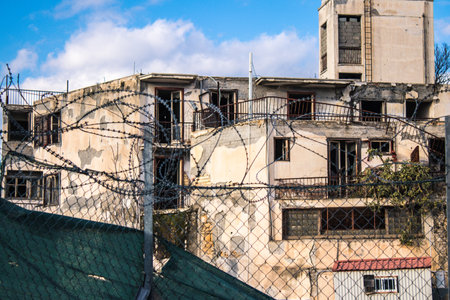 Nicosia, Cyprus - December 25, 2021 Greek-Turkish buffer zone controlled by the United Nations Peacekeeping Force in the divided city of Nicosia, during the coronavirus epidemic hitting Cyprusのeditorial素材