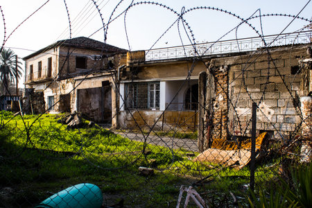 Nicosia, Cyprus - January 01, 2022 Cyprus-Turkish buffer zone controlled by the United Nations Peacekeeping Force in the divided city of Nicosia, during the coronavirus epidemic hitting Cyprusの写真素材