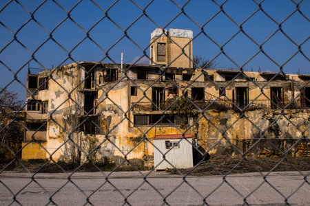 Nicosia, Cyprus - January 01, 2022 Cyprus-Turkish buffer zone controlled by the United Nations Peacekeeping Force in the divided city of Nicosia, during the coronavirus epidemic hitting Cyprusの写真素材