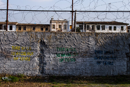 Nicosia, Cyprus - January 01, 2022 Cyprus-Turkish buffer zone controlled by the United Nations Peacekeeping Force in the divided city of Nicosia, during the coronavirus epidemic hitting Cyprusの写真素材